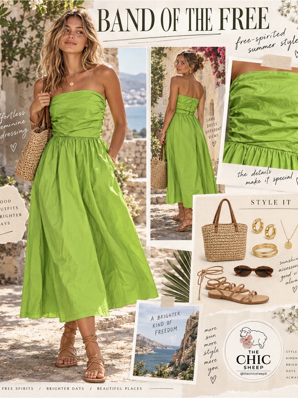 Band of the Free Strapless Peridot Summer Dress M